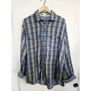 Carbon 2 Cobalt Mens Double Layer Long Sleeve Button Down Plaid Shirt Size‎ L